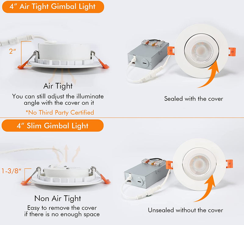 CLOUDY BAY Eyeball 5 Color 4 Inch Gimbal LED Recessed Light with Junction Box,Ic Rated,9.5W CRI90+ 2700K/3000K/3500K/4000K/5000K Temperature Selectable,Dimmable Downlight,Updated Version,Pack of 6 Home & Garden > Lighting > Flood & Spot Lights CLOUDY BAY   