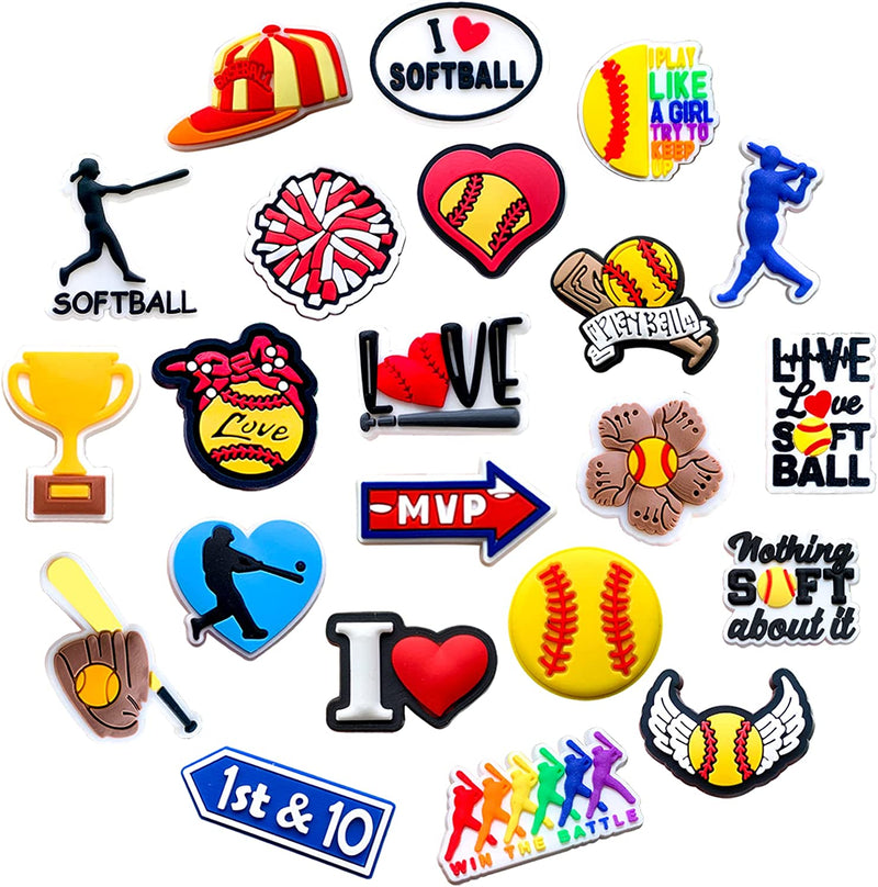 Sports Shoe Charms for Croc Clog Decoration, Baseball Softball Football Basketball Soccer Charms Accessories for Boy Men Party Favor Sporting Goods > Outdoor Recreation > Winter Sports & Activities Fohiahfce Softball  