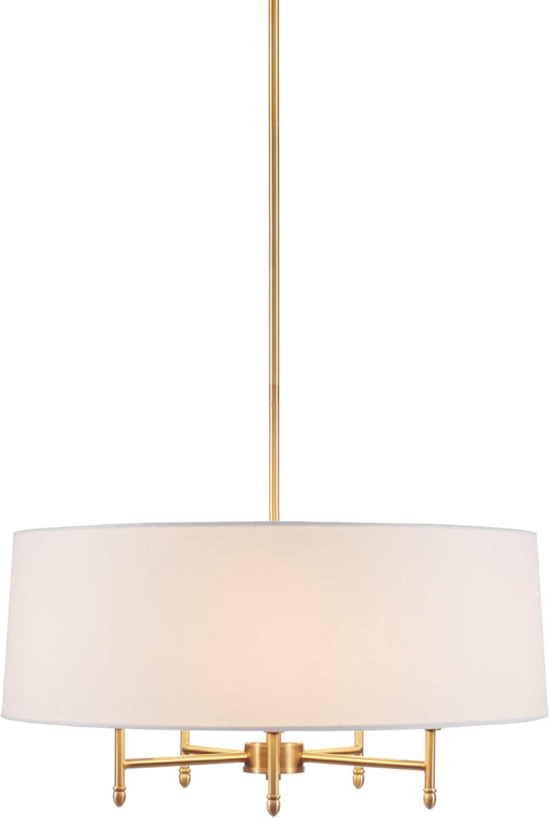 Hampton Hill Presidio 5 Modern Chandeliers-Metal, White Fabric Shade Pendant Ligthing Lamp Ceiling Dining Lighting Fixtures Hanging, 24" Wide, Gold/White Home & Garden > Lighting > Lighting Fixtures > Chandeliers Hampton Hill   