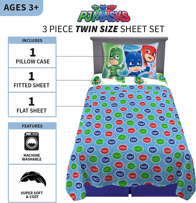 Franco Kids Bedding Super Soft Microfiber Sheet Set, (3 Piece) Twin Size, PJ Masks