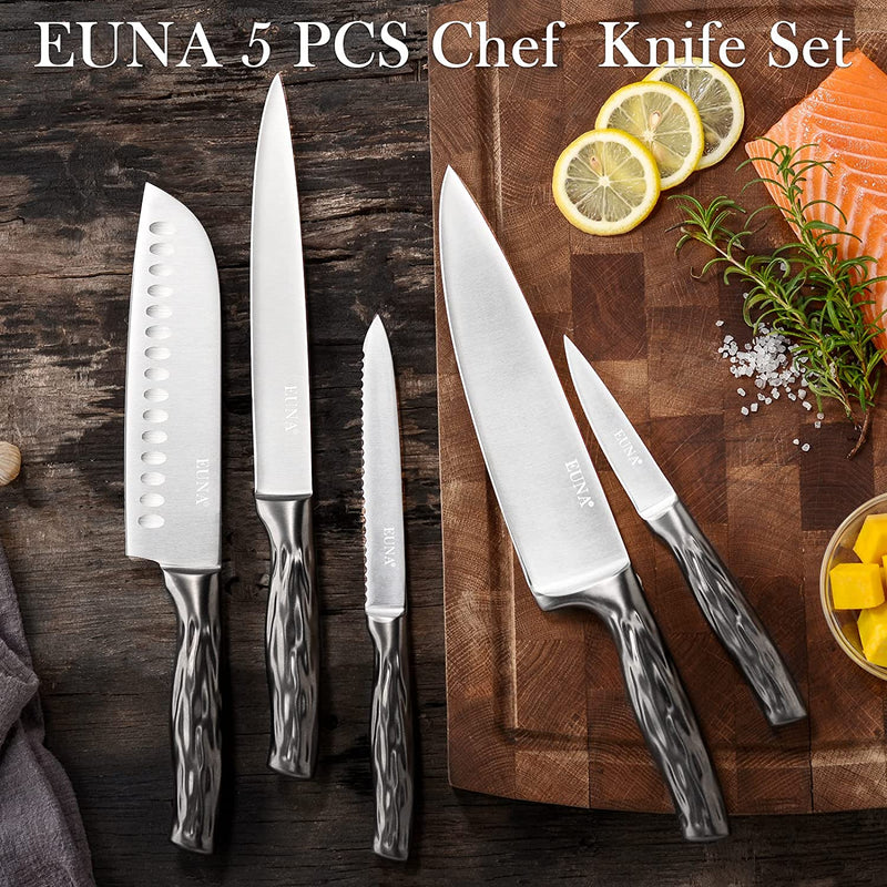 EUNA 5 PCS Knife Chef Set Ultra Sharp, Japanese Knives of Stainless Steel for Multipurpose Cooking, Kitchen Knives Professional with Gift Box, Integrated Design with Non-Stick Coating Sliver Home & Garden > Kitchen & Dining > Kitchen Tools & Utensils > Kitchen Knives EUNA   