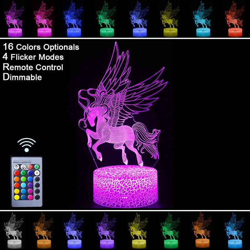 Unicorn Night Lights,3D Optical Illusion LED Lamps with Remote Control & RGB Colors Sleep Aid & Night Guidance Home Bedroom Decorations Bday Party,Christmas Gift Ideas for Girls Teen(Unicorn Fairy)