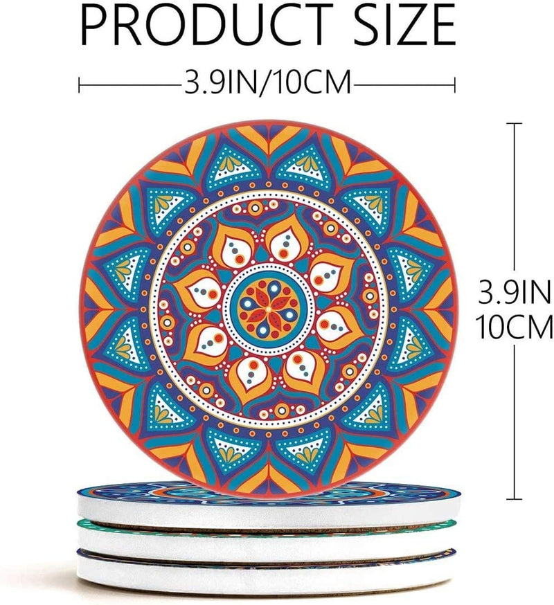 Teivio Absorbing Stone Mandala Ceramic Coasters for Drinks Cork Base with Holder, for Friends Funny Birthday Housewarming Apartment Kitchen Bar Decor, Suitable for Wooden Table, Coffee Table, Set of 8 Home & Garden > Kitchen & Dining > Barware Teivio   