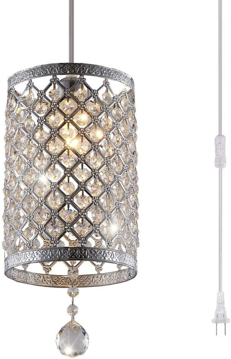 Surpars House Plug in Pendant Light Silver Crystal Chandelier with 14.8' Cord and On/Off Switch in Line Home & Garden > Lighting > Lighting Fixtures > Chandeliers Surpass Lighting   