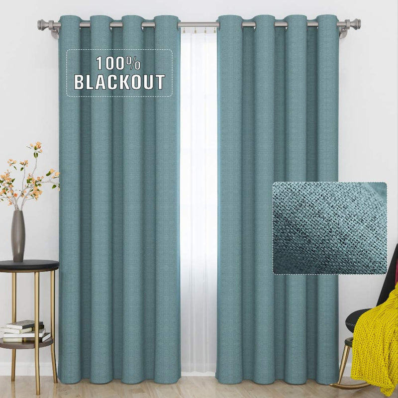 GRALI Thermal Total Blackout Curtains, Farmhouse Dusk Blue Linen Drapes, 84 Inches Drop Draperies for Sliding Door / Hall / Dorm Window（Pack of 2 Pcs, 52-Wide