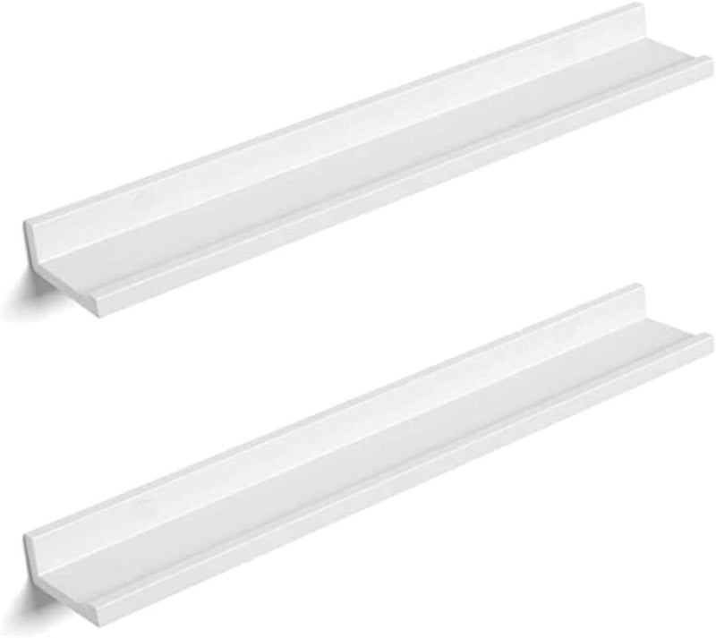 SONGMICS Floating Shelves Set of 2, Wall Shelves Ledge 31.5 X 3.9 Inches with Front Edge, for Picture Frames, Books, Spice Jars, Living Room, Bathroom, Kitchen, Easy Assembly, White ULWS080W01 Furniture > Shelving > Wall Shelves & Ledges SONGMICS 31.5 x 3.9 x 2 inches  