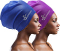 Extra Large Swim Cap for Braids and Dreadlocks Women Men Silicone Swimming Cap for Long Thick Curly Weaves Afro Hair Extensions Sporting Goods > Outdoor Recreation > Boating & Water Sports > Swimming > Swim Caps Geltvilra Blue, Purple  