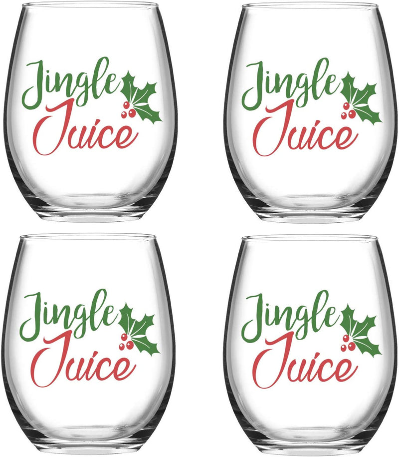 Modwnfy Christmas Stemless Wine Glass Gift, Jingle Juice Wine Glass Set 15 Oz, Christmas Gift for Women Mom Coworker Friends Family on Christmas Xmas Wedding Birthday Party Thanksgiving, Set of 4 Home & Garden > Kitchen & Dining > Tableware > Drinkware Modwnfy   