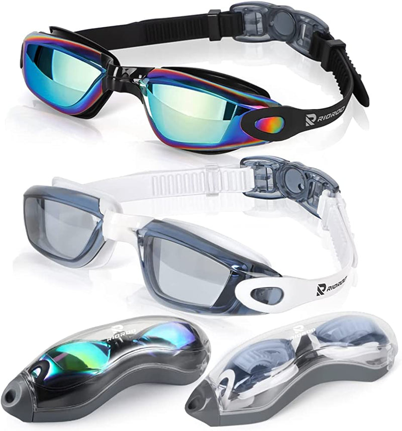 RIOROO Swim Goggles, Swimming Goggles No Leaking Anti-Fog for Women Men Adult Youth Sporting Goods > Outdoor Recreation > Boating & Water Sports > Swimming > Swim Goggles & Masks RIOROO White&mirrored Gold  