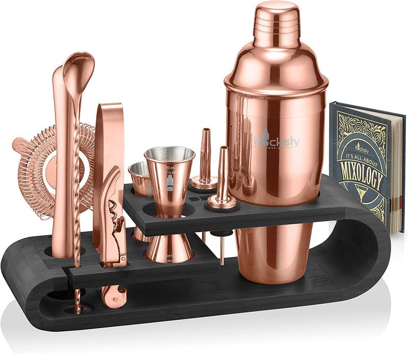 ROCKSLY Mixology Bartender Kit and Cocktail Shaker Set for Drink Mixing | Mixology Set with 10 Bar Set Tools and Bamboo Stand Makes It the Perfect Home Cocktail Kit | Complete Bartender Kit (Silver) Home & Garden > Kitchen & Dining > Barware ROCKSLY Cooper  