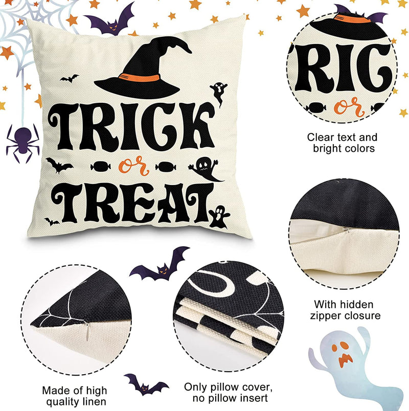 Riogree Halloween Decorations Pillow Covers 18X18 Set of 4 for Halloween Decor Indoor Outdoor, Party Supplies Farmhouse Home Decor Throw Pillows Cover Spider Web Cat Skull Decorative Cushion Case