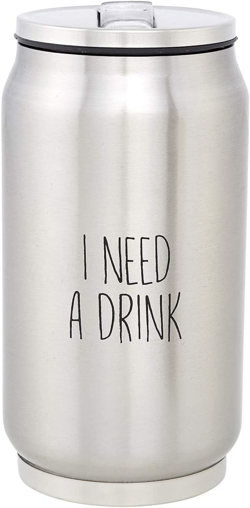 SB Design Studio SIPS Stainless-Steel Insulated Can (Tumbler) with Lid and Collapsible Straw, 10-Ounces, Running Late