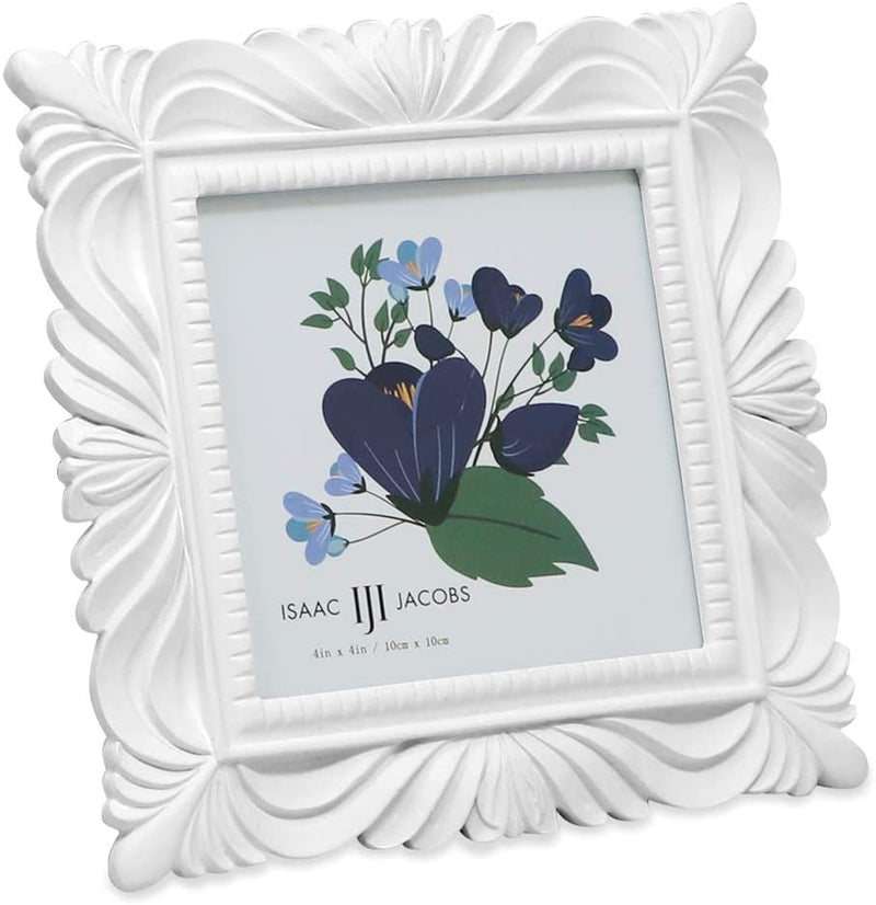 Isaac Jacobs 4X4 Navy Wave Textured Hand-Crafted Resin Picture Frame with Easel & Hook for Tabletop & Wall Display, Decorative Swirl Design Home Décor, Photo Gallery, Art, More (4X4, Navy) Home & Garden > Decor > Picture Frames Isaac Jacobs International White 4x4 