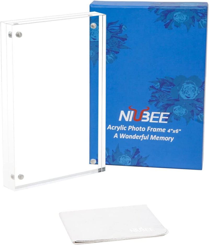 NIUBEE Acrylic Photo Frame 4X6 Gift Box Package, Clear Free Standing Desktop Double Sided Magnetic Picture Display Home & Garden > Decor > Picture Frames NIUBEE   