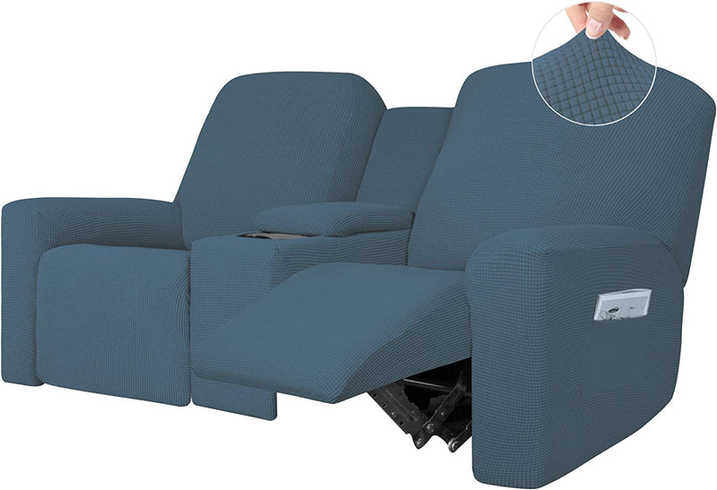 Easy-Going 1 Piece Stretch Reclining Loveseat with Middle Console Slipcover, 2 Seater Loveseat Recliner Cover with Cup Holder and Storage, Recliner Couch Sofa Cover, Furniture Protector Black Home & Garden > Decor > Chair & Sofa Cushions Easy-Going Bluestone  