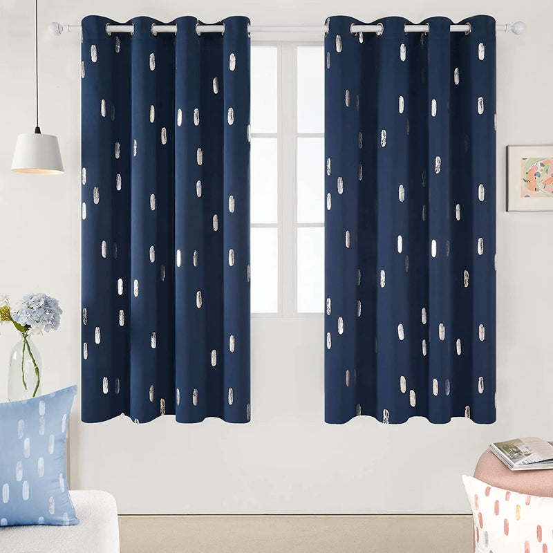 Deconovo Curtains Blue - Blackout Curtains 84 Inch Length 2 Panels, Silver Printed Room Darkening Curtains Grommet, Living Room Thermal Insulated Curtain Drapes, Sliding Door Curtains 52*84 Inch Home & Garden > Decor > Window Treatments > Curtains & Drapes Deconovo Navy Blue W52 x L72 Inch 