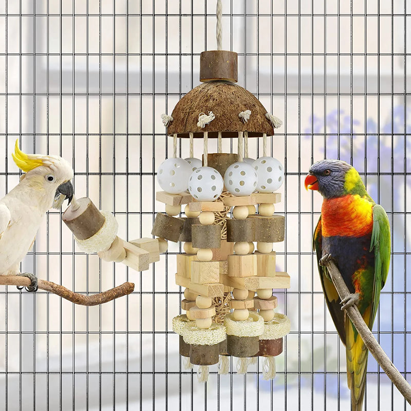 KATUMO Bird Parrot Toy, Large Parrot Toy Natural Wooden Blocks Bird Chewing Toy Parrot Cage Bite Toy Suits for African Grey Cockatoos Parrots Ect Large Medium Parrot Birds Animals & Pet Supplies > Pet Supplies > Bird Supplies > Bird Toys KATUMO   