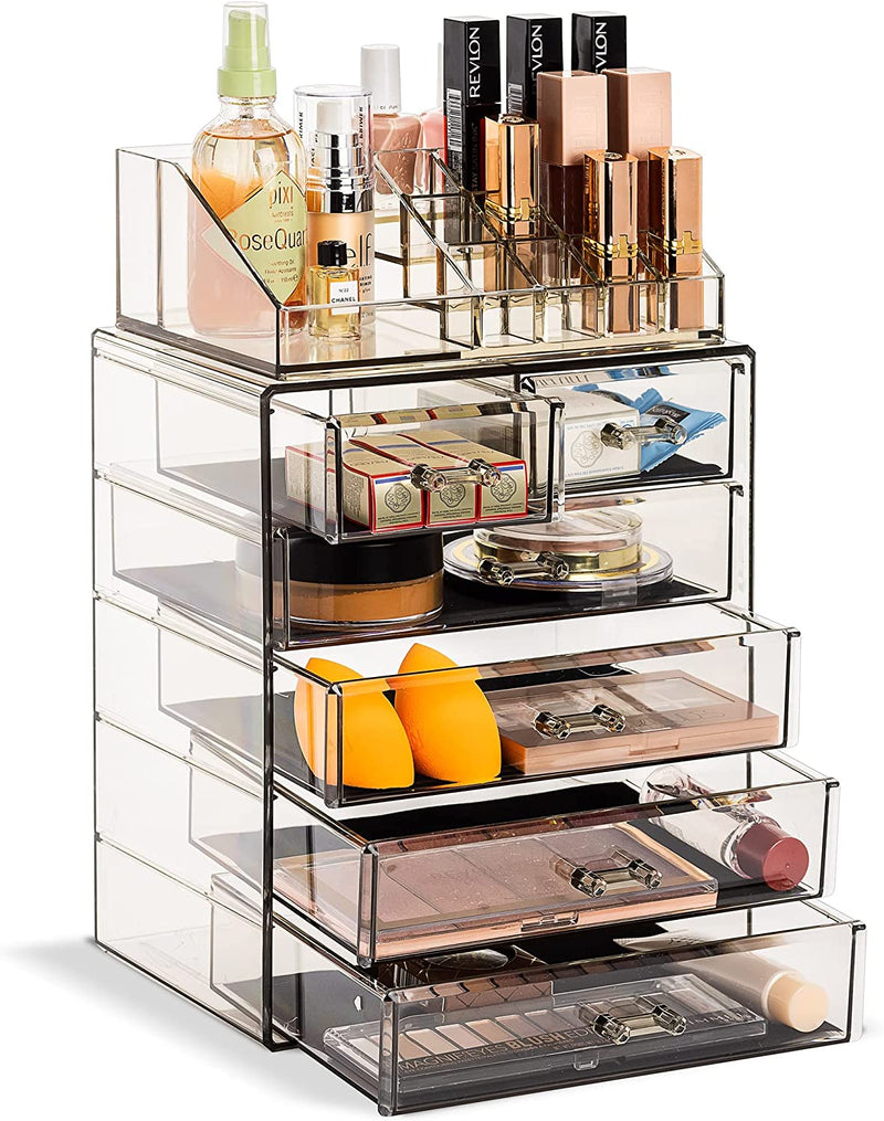 Sorbus Clear Cosmetic Makeup Organizer - Make up & Jewelry Storage, Case & Display - Spacious Design - Great Holder for Dresser, Bathroom, Vanity & Countertop (4 Large, 2 Small Drawers) Home & Garden > Household Supplies > Storage & Organization Sorbus Black Jewel 4 Large, 2 Small Drawers 