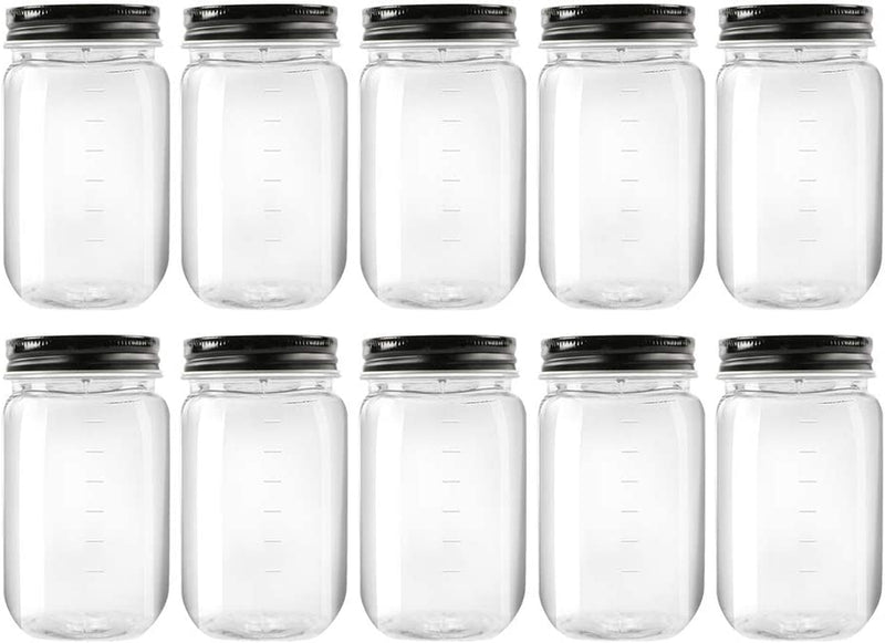 Novelinks 16 Ounce Clear Plastic Jars Containers with Screw on Lids - Refillable round Empty Plastic Slime Storage Containers for Kitchen & Household Storage - BPA Free (20 Pack) Home & Garden > Decor > Decorative Jars novelinks Black 10 Pack 16 Ounce 