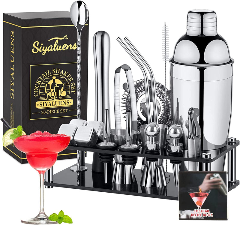 Siyaluens Cocktail Shaker Set Bartender Kit 20PCS Stainless Steel Bar Tools with Acrylic Stand & Cocktail Recipes Booklet, Professional Bartender Shaker Set for Homes, Parties, Bar Home & Garden > Kitchen & Dining > Barware Siyaluens   
