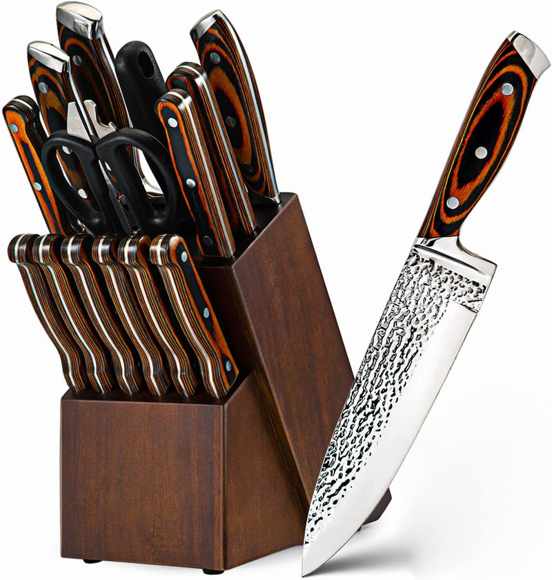 Knife Set, 15-Piece Kitchen Knife Set, Ultra Sharp German Stainless Steel Kitchen Knife Set with Block, Ergonomic Handle Full Tang Forged Gift with Premium Box Home & Garden > Kitchen & Dining > Kitchen Tools & Utensils > Kitchen Knives HOBO Black 15 