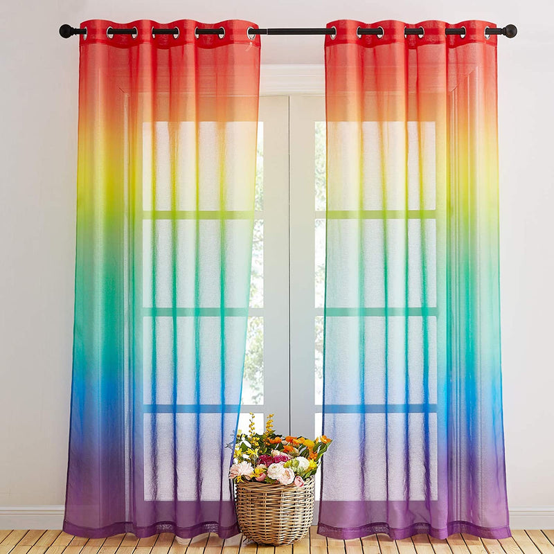 NICETOWN Colorful Curtains, Rainbow Ombre Sheer Curtains for Bedroom Girls Room Decor Ombre Pattern Window Short Sheer Curtains for Girly Nursery Kids Daughter Room (55 X 63 Inch Length, Set of 2) Home & Garden > Decor > Window Treatments > Curtains & Drapes NICETOWN   