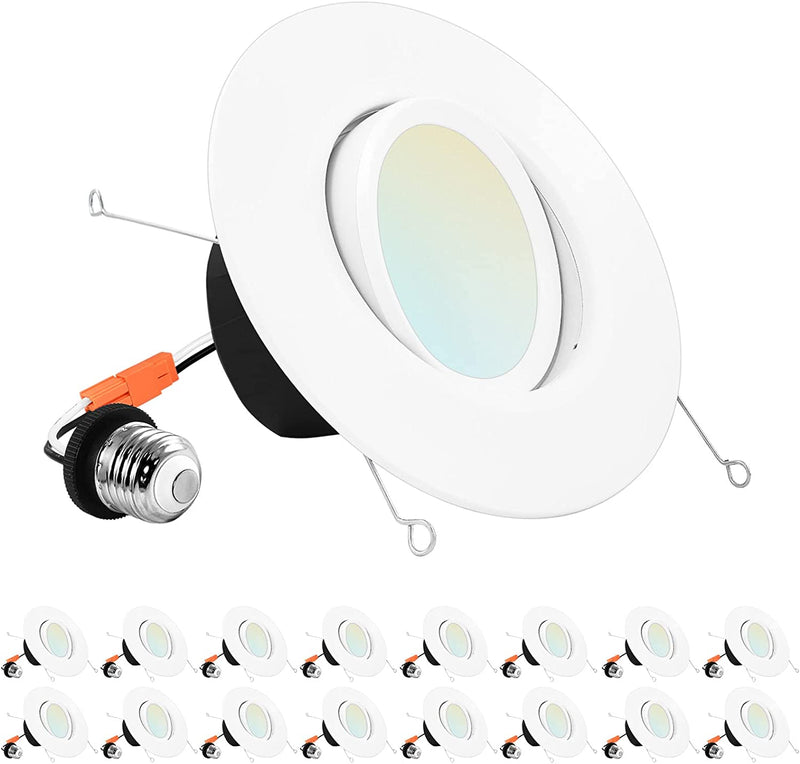 Luxrite 5/6 Inch Gimbal LED Recessed Lighting Can Lights, 11W=90W, 5 Color Selectable 2700K-5000K, CRI 90, Dimmable Adjustable LED Downlight, 1100 Lumens, Wet Rated, Energy Star, ETL Listed (4 Pack) Home & Garden > Lighting > Flood & Spot Lights Luxrite 16 Count (Pack of 1)  