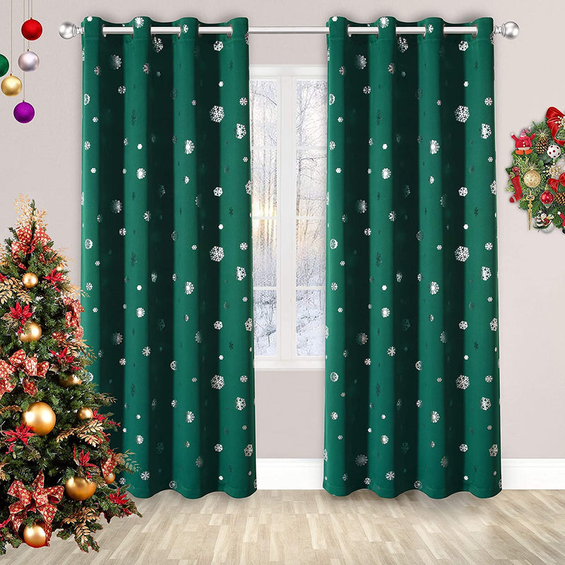 LORDTEX Snowflake Foil Print Christmas Curtains for Living Room and Bedroom - Thermal Insulated Blackout Curtains, Noise Reducing Window Drapes, 52 X 63 Inches Long, Dark Grey, Set of 2 Curtain Panels Home & Garden > Decor > Window Treatments > Curtains & Drapes LORDTEX Evergreen 52 x 63 inch 