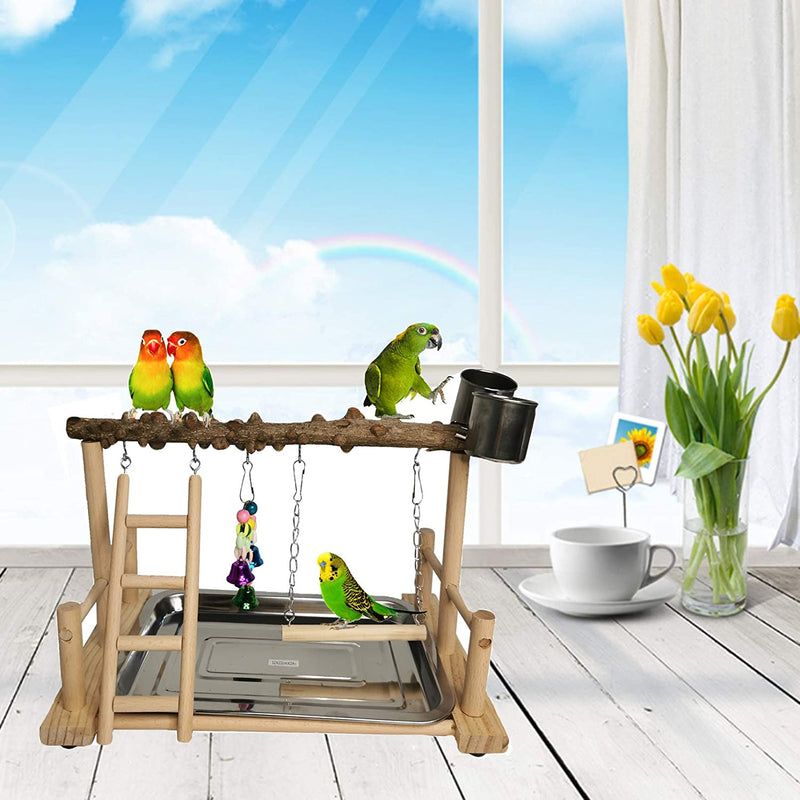 Hamiledyi Parrot Playground Bird Playstand Wood Exercise Play Perch Exercise Gym with Feeder Cups Toys Cockatiel with Ladder Hanging Swing for Pet Conure Lovebirds Life Activity Center Training Stand Animals & Pet Supplies > Pet Supplies > Bird Supplies Hamiledyi   