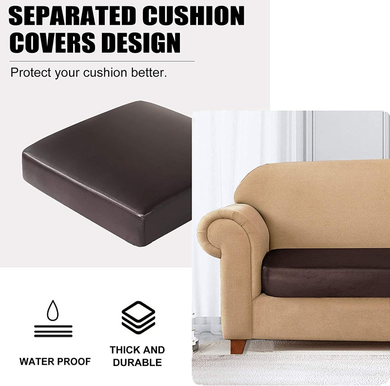 PU Leather Sofa Cushion Covers Sofa Seat Slipcover with Elastic Bottom Waterproof Furniture Protector for Children,Pet , Set of 3 (3 Pieces, Chocolate) Home & Garden > Decor > Chair & Sofa Cushions NC HOME   
