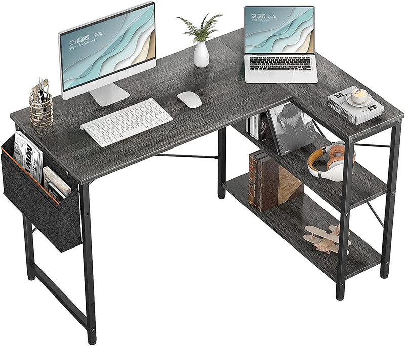 Homieasy Small L Shaped Computer Desk, 47 Inch L-Shaped Corner Desk with Reversible Storage Shelves for Home Office Workstation, Modern Simple Style Writing Desk Table with Storage Bag(Black Oak) Home & Garden > Household Supplies > Storage & Organization Homieasy Black Oak 47inch 