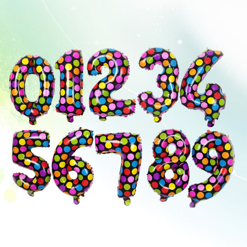 Frcolor 10Pcs 16 Inch Colorful Polka Dot Number Aluminum Foil Balloons Birthday Party Wedding Decor Air Baloons Event Party Supplies (0-9 Number)