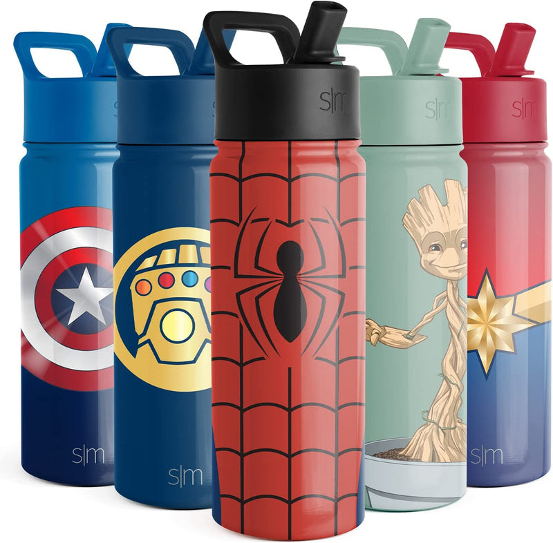 Simple Modern Marvel Spider Man Kids Water Bottle with Straw Lid | Insulated Stainless Steel Reusable Tumbler Gifts for School, Toddlers, Girls, Boys | Summit Collection | 14Oz, Spider Armor Home & Garden > Kitchen & Dining > Tableware > Drinkware Simple Modern Spider Armor 18oz Water Bottle 