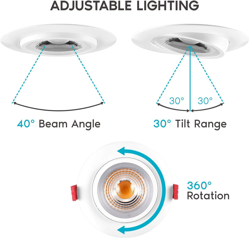 Luxrite 4 Inch Adjustable Gimbal Eyeball LED Recessed Lighting Kit, 3 Color Selectable 3000K | 4000K | 5000K, 11W=75W, 1000 Lumens, Dimmable Canless LED Downlight, IC Rated, Damp Rated (4 Pack) Home & Garden > Lighting > Flood & Spot Lights Luxrite   
