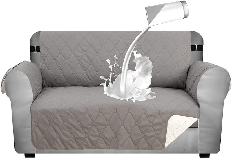 SHILV. HOME Waterproof Quilted Sofa Slipcover, Anti-Slip Silicone Backing Sofa Cover, Easy Fit Couch Cover Washable Furniture Protector with Elastic Straps for Pets Dogs Kids (Beige,Oversize) Home & Garden > Decor > Chair & Sofa Cushions SHILV. HOME Light Grey Loveseat 