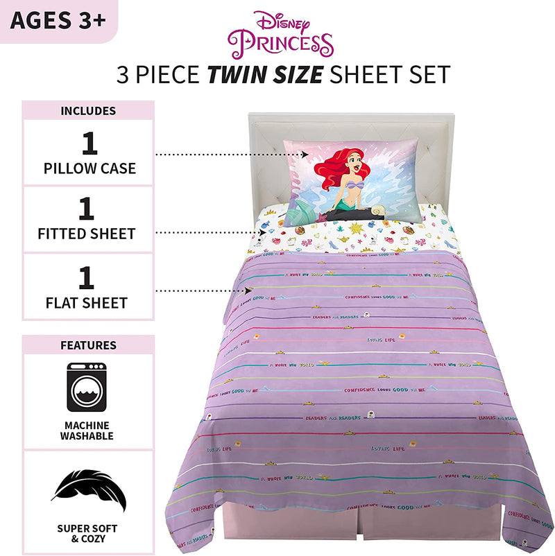Disney Princess Ariel Kids Bedding Super Soft Microfiber Sheet Set, Twin, "Official" Disney Product by Franco