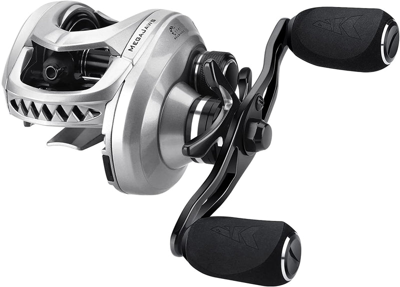 Kastking Megajaws Baitcasting Fishing Reel, New Automag Dual Braking System Baitcaster Fishing Reel, Only 6.7Oz, 17.64 Lbs Carbon Fiber Drag, 11+1 Shielded BB, High Speed 5.4:1 to 9.1:1 Gear Ratios Sporting Goods > Outdoor Recreation > Fishing > Fishing Reels KastKing D:Left Handed-Great White-5.4:1  