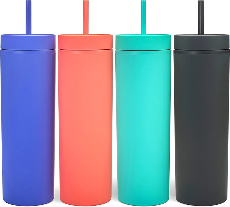 Earth Drinkware (4 Pack 16 Oz. Double Wall Insulated Skinny Acrylic Tumbler with Lid and Straw, Matte Pastel Colored Reusable Plastic Cups, BPA Free | Great for Vinyl DIY Gifts Home & Garden > Kitchen & Dining > Tableware > Drinkware Earth Drinkware 22 oz - 4 pack  