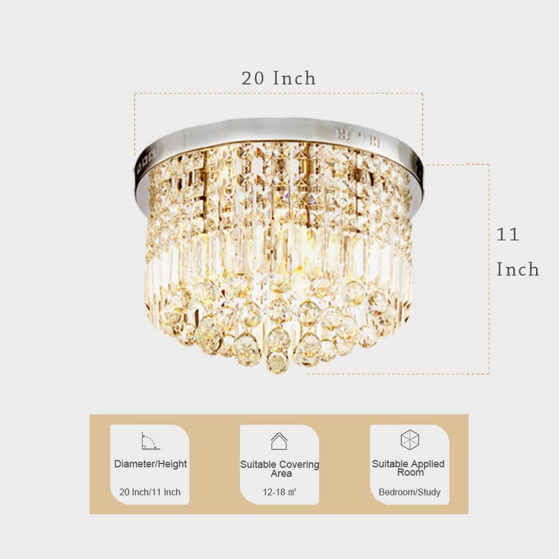 SEFINN FOUR Flush Mounted round Ceiling Chandelier, Dimmable Temperature,11 In. Height and 20 In. Diameter, K9 Crystal Raindrop Light for Bed Room, Living Room, Bathroom, Silver Home & Garden > Lighting > Lighting Fixtures > Chandeliers SEFINN FOUR   