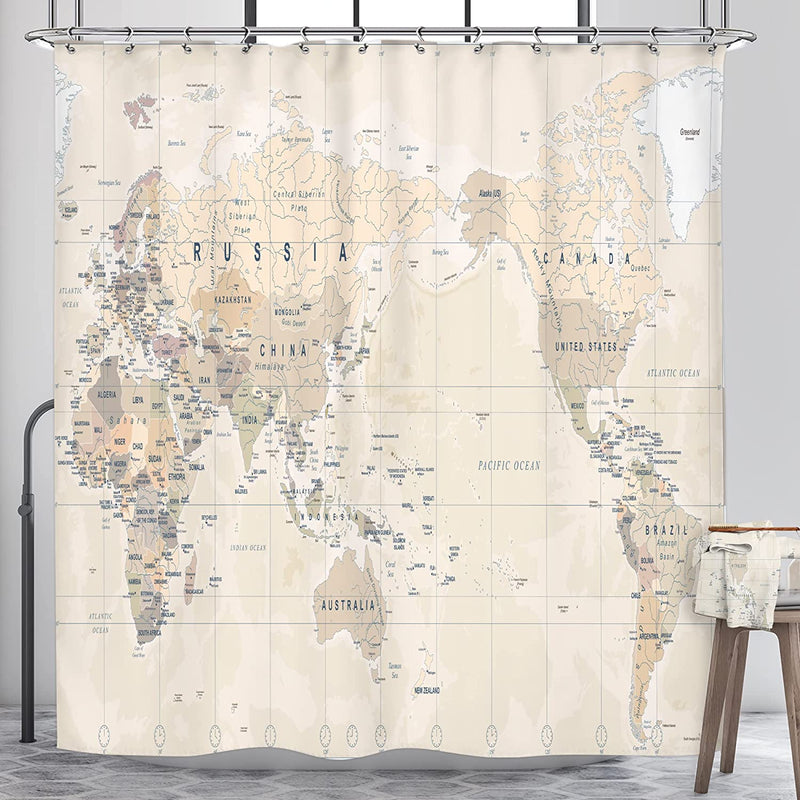 Riyidecor World Map Shower Curtain Travel Educational Vintage Geography Retro Countries Capital the Earth Decor Bathroom Fabric Set Polyester Waterproof Fabric 72Wx72H Inch 12 Pack Plastic Hooks Sporting Goods > Outdoor Recreation > Fishing > Fishing Rods Pan na World Map 72Wx72H 