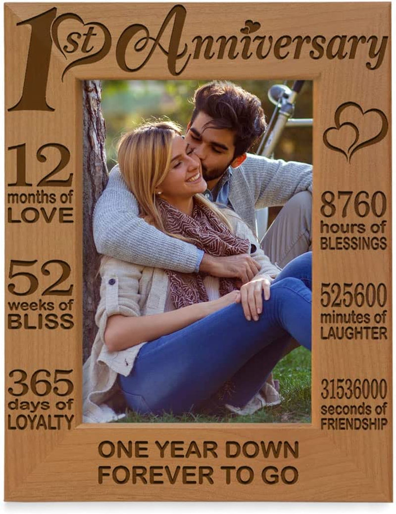 KATE POSH - Our 1St Anniversary Picture Frame - 12 Months Engraved Natural Wood Photo Frame - First (1St), Paper, 1 Year as Husband and Wife (5X7-Vertical) Home & Garden > Decor > Picture Frames KATE POSH 5x7-Vertical  
