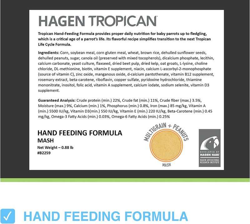 Hari Tropican Bird Food, Hagen Parrot Food Hand Feeding Formula, Easy to Mix, 14 Oz Bag Animals & Pet Supplies > Pet Supplies > Bird Supplies > Bird Food Hari   
