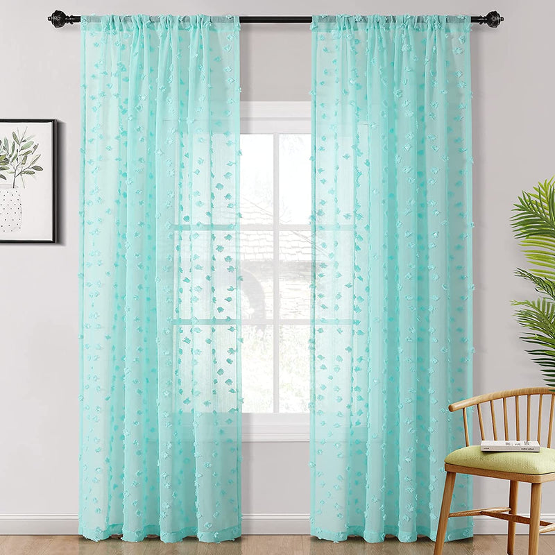 MYSKY HOME Pink Pom Pom Sheer Curtains for Bedroom Light Filtering Semi-Sheer Curtains for Nursery Girls Kids Room Rod Pocket Boho Voile Window Draperies Pink 38 X 45 Inch 2 Panels Home & Garden > Decor > Window Treatments > Curtains & Drapes MYSKY HOME Aqua 54W x 96L 