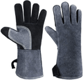 932°F Heat Resistant Leather Forge Welding Gloves Grill BBQ Glove for Tig Welder/Grilling/Barbecue/Oven/Fireplace/Wood Stove - Long Sleeve and Insulated Lining for Men and Women (Gray,14-inch) Home & Garden > Flood, Fire & Gas Safety OZERO Black-gray(14-inch)  