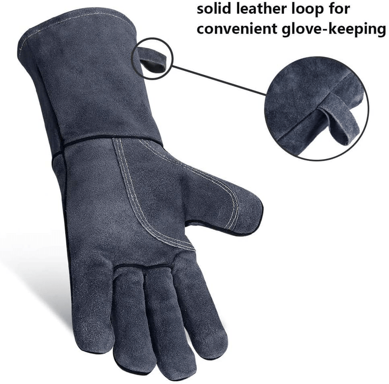 932°F Heat Resistant Leather Forge Welding Gloves Grill BBQ Glove for Tig Welder/Grilling/Barbecue/Oven/Fireplace/Wood Stove - Long Sleeve and Insulated Lining for Men and Women (Gray,14-inch) Home & Garden > Flood, Fire & Gas Safety OZERO   