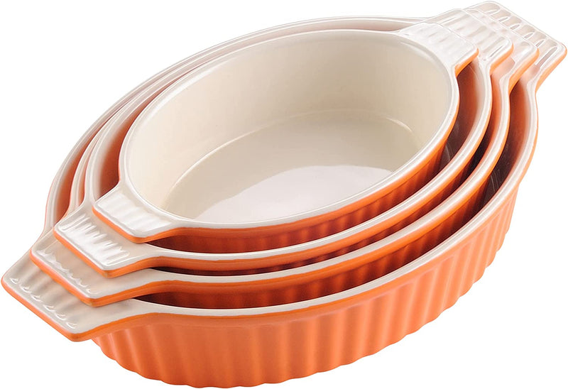MALACASA Ceramic Baking Dish Set, Oval Bakeware Set of 2 (12.75"/14.5"), Baking Pans for Cooking with Handles for Lasagna/Pie/Casseroles/Tapas, Series Bake, Orange Home & Garden > Kitchen & Dining > Cookware & Bakeware MALACASA Orange Oval (9.5"/11.25"/12.75"/14.5") 