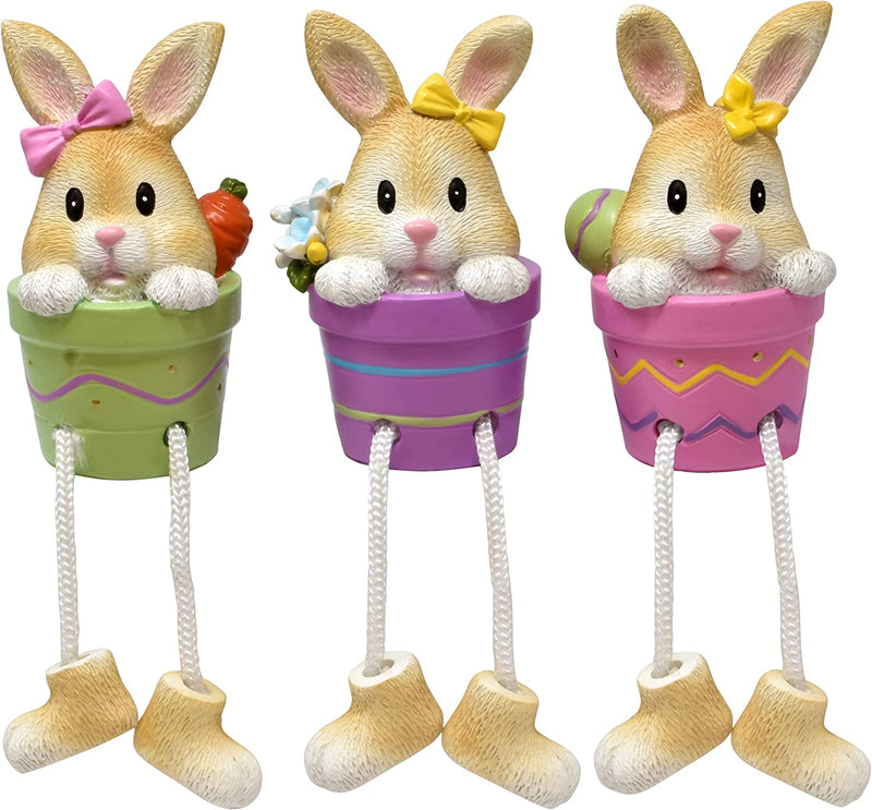 Easter Bunny Figurines Table Decorations Set of 3 Resin Bunnies Rabbit Shelf Sitters in Pot Dangling Legs Rabbits Centerpiece Tabletop Decor for Office Desk Shelves Mantle Home Spring Party Supplies Home & Garden > Decor > Seasonal & Holiday Decorations Gift Boutique   