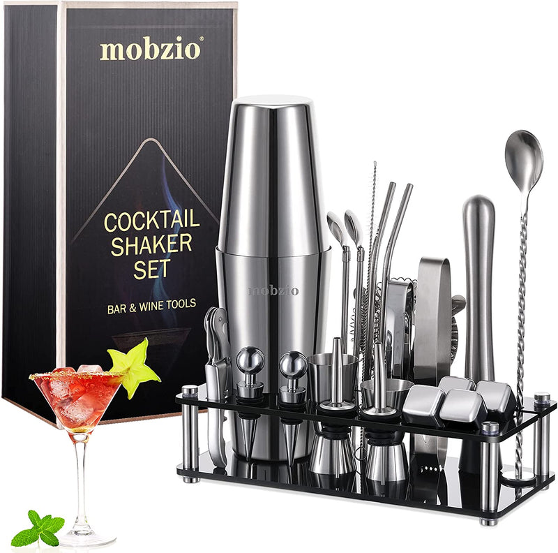 Cocktail Shaker Set Bartender Kit, 23 PCS Boston Shaker Tool Set with Stand, Drink Mixer Martini Shaker Bartending Kit, Bar Tools Bartender Tool Kit, Mobzio Bar Accessories for the Home Bar Set Home & Garden > Kitchen & Dining > Barware mobzio   