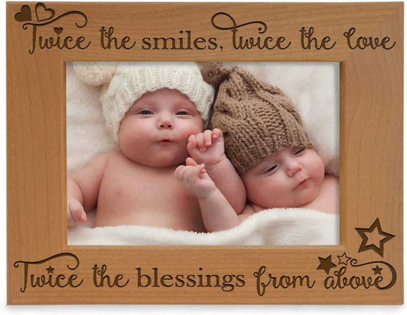 KATE POSH - Twice the Smiles, Twice the Love, Twice the Blessings from above - Engraved Natural Wood Picture Frame - Twins Photo Frame, Twins Gifts for Babies, Twins Gifts for Mom (4X6-Horizontal) Home & Garden > Decor > Picture Frames KATE POSH 5x7-Horizontal  