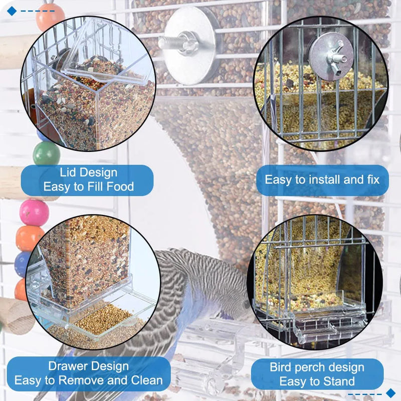 Hamiledyi No Mess Bird Feeders Automatic Parrot Feeder Drinker Acrylic Seed Food Container Parakeet Water Dispenser Cage Accessories for Lovebirds Budgies Canary Finch Animals & Pet Supplies > Pet Supplies > Bird Supplies > Bird Cage Accessories > Bird Cage Food & Water Dishes Hamiledyi   
